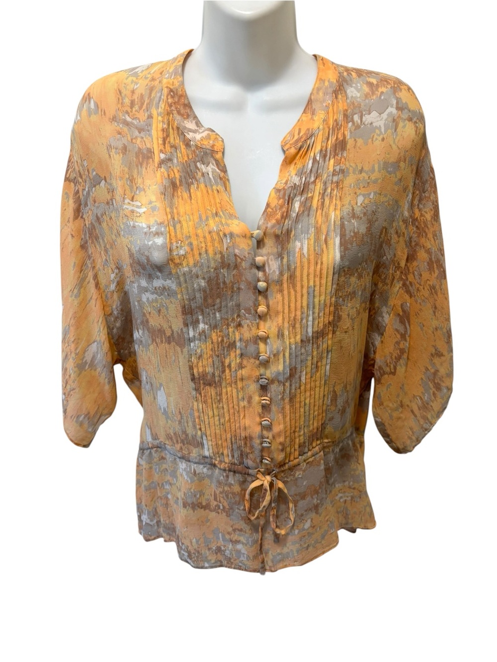 VTG Y2K Banana Republic 100% Silk Top L Pleated Bodice W/Drawstring Flutter SS